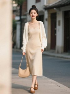 ​“吊带裙＋开衫”小个子这样穿，显高显瘦又减龄