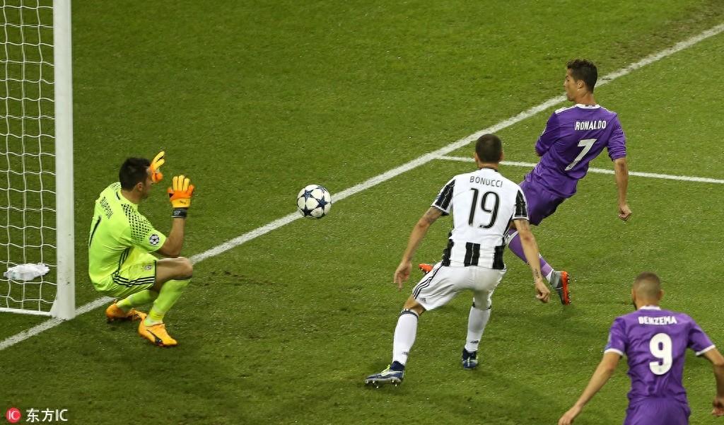 C罗梅开二度助皇马4-1胜尤文夺得欧冠冠军 布冯梦碎千年球场