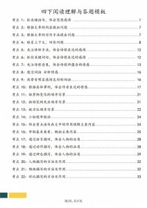 ​四年级语文阅读理解答题模板及22个考点，同步课本，轻松拿高分！